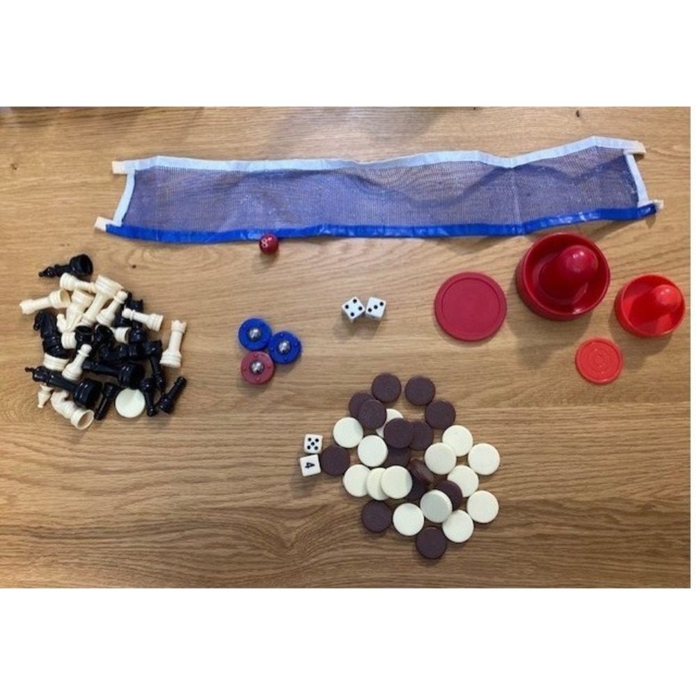 Vintage Game Pieces Lot Chips Dice Tokens Red White Black Blue Chess Air Hockey